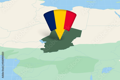 Chad Location Highlighted on African Map with Flag Icon.