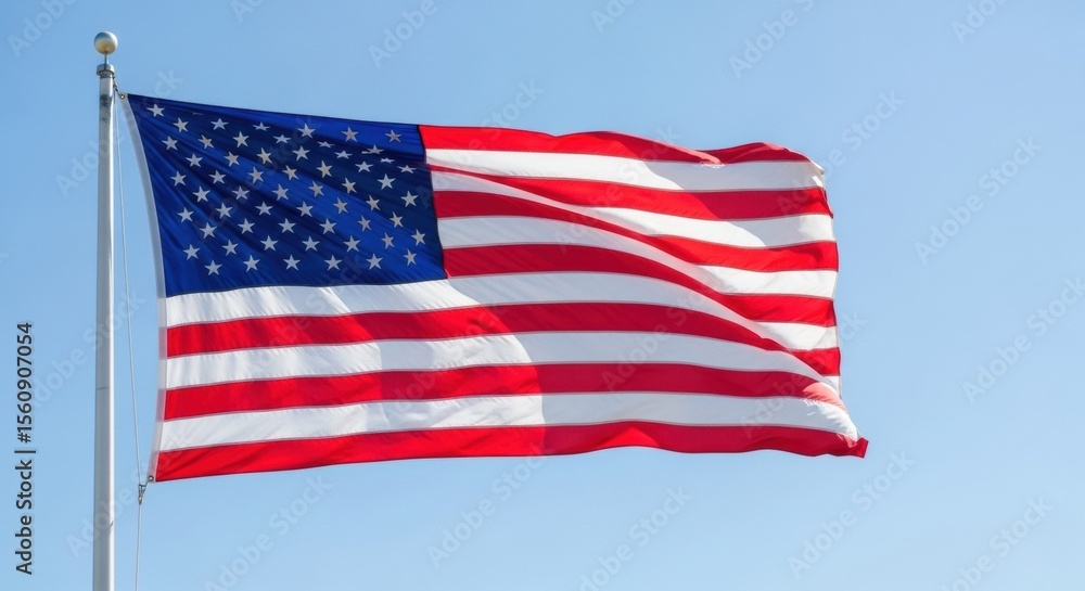 Fototapeta premium Vivid American Flag Waving on a Bright Clear Day