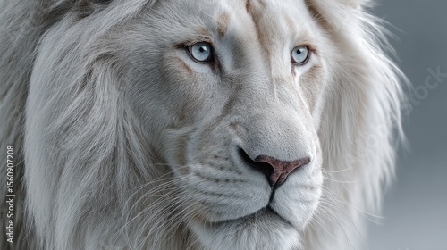 Majestic white lion portrait close up