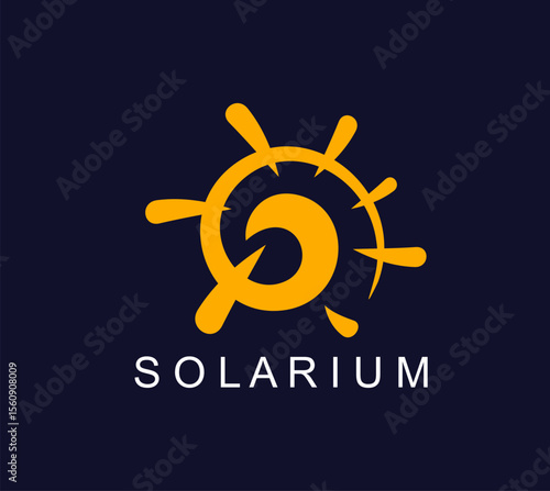 Solarium tan icon, summer beach sun symbol. Skincare cosmetics and sunscreen cream brand vector emblem or icon. Beauty salon, solarium service or travel agency company sign or symbol with spiral sun
