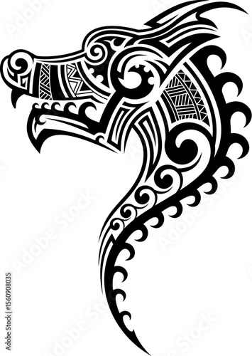 Polynesia Maori tribe dragon animal tattoo. New Zealand tribal symbol, Polynesian Maori culture motif isolated vector tattoo. Samoan mythical animal sign or Hawaiian tribe warrior print