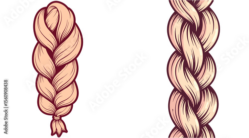 Close-up illustration of two braided hair styles in pastel colors  