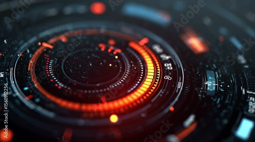 Wallpaper Mural HUD Interface with Circular Data Visualization and Red Accents Torontodigital.ca