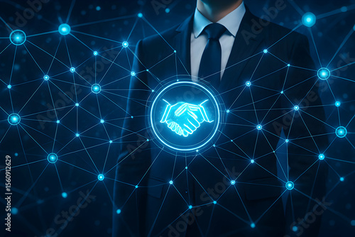 Business handshake connection technology partnership agreement concept