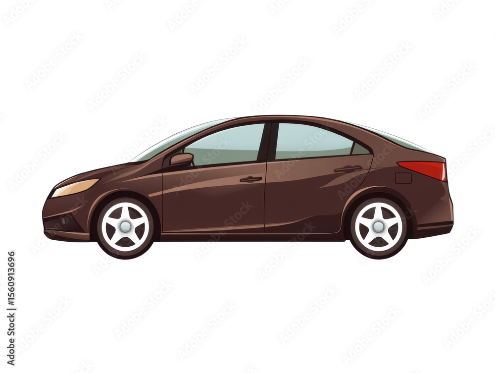 Obraz premium Modern Brown Four-Door Sedan Car Side View Isolated on White Background PNG