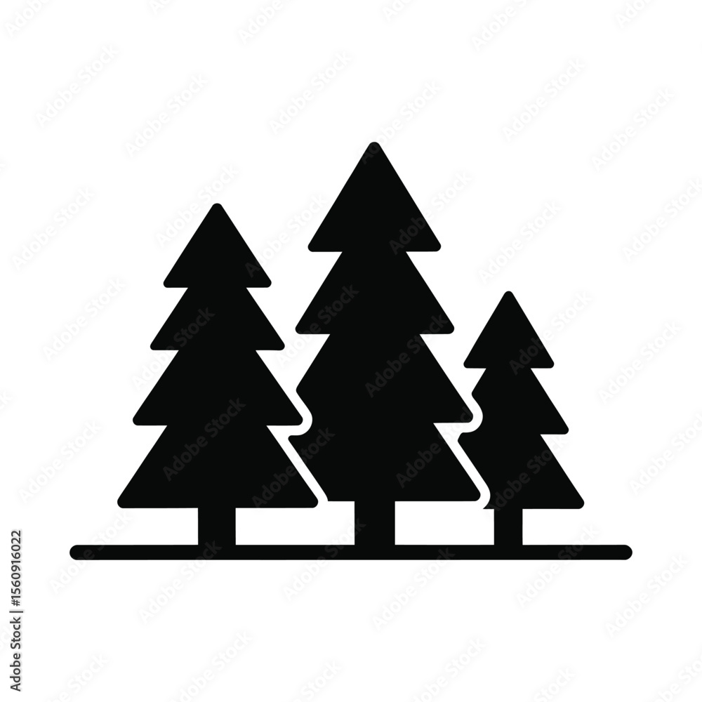 Obraz premium Three stylized fir trees in a row silhouette isolated on white background