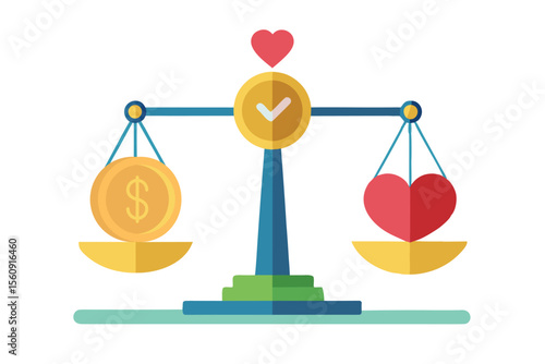 Balance scale with heart and money