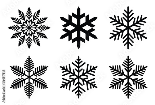 Wallpaper Mural Collection of six unique snowflake silhouettes isolated on white background Torontodigital.ca
