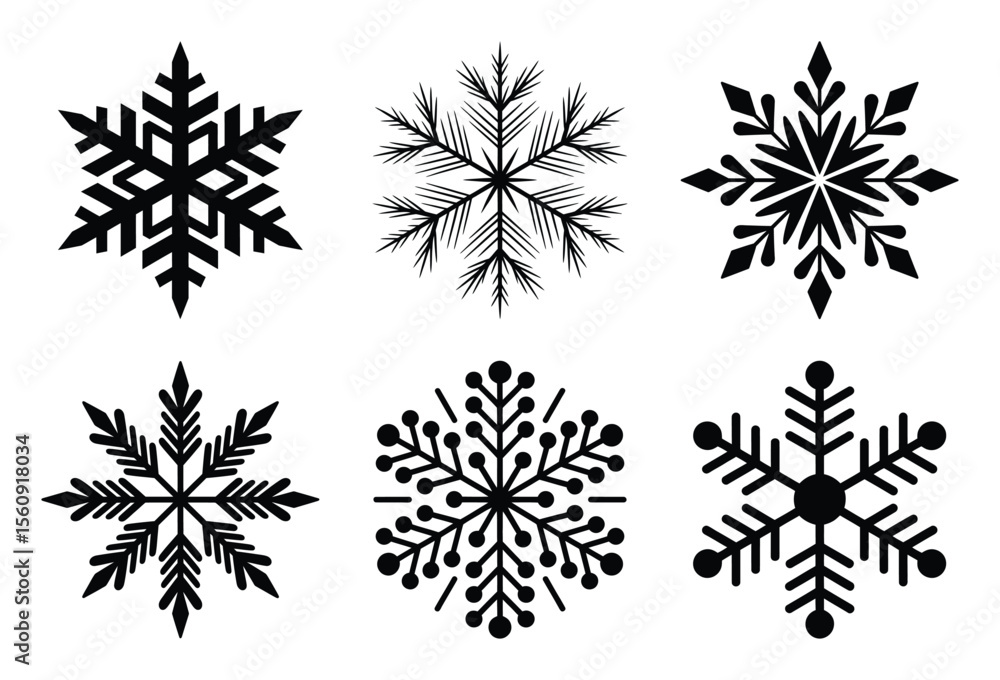custom made wallpaper toronto digitalCollection of six unique snowflake silhouettes isolated on white background