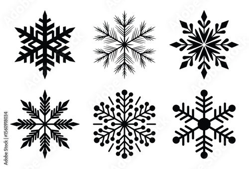 Wallpaper Mural Collection of six unique snowflake silhouettes isolated on white background Torontodigital.ca