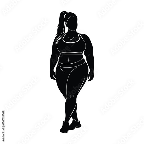 Confident Curvy Afro Woman Silhouette Body Positivity Concept Vector Illustration
