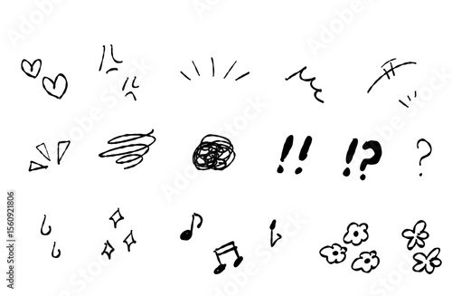 手描きの感情のあしらいの漫符イラスト　ベクター アイコンセット