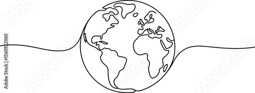  The Earth is rendered with a single, unbroken line, emphasizing the interconnectedness of continents and the global scale.