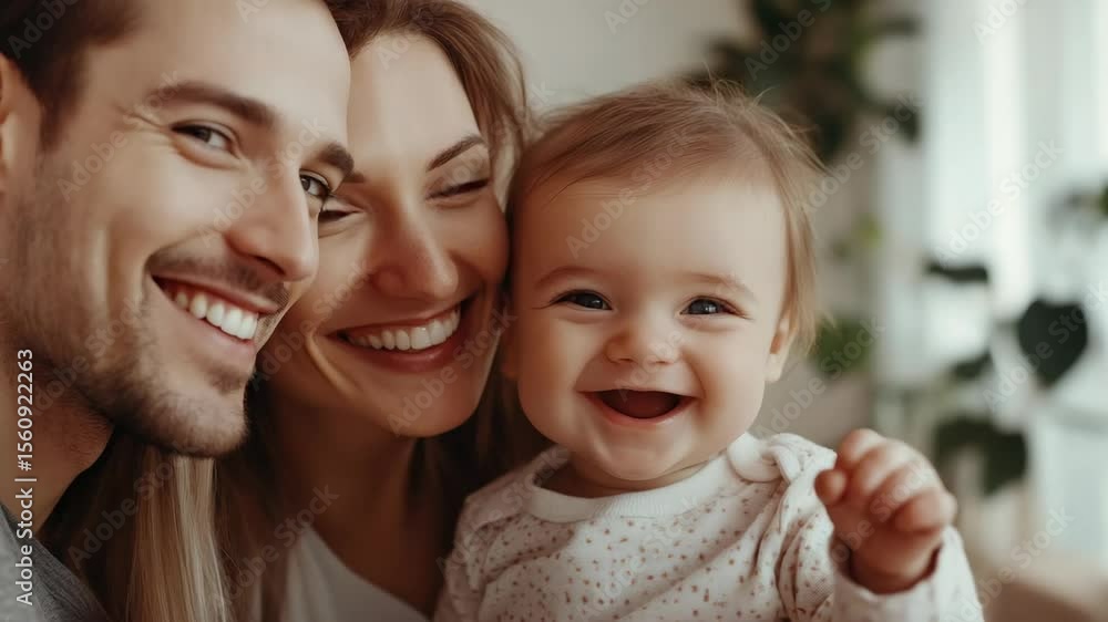 Family enjoying a joyful moment with their smiling baby Family enjoying a joyful moment with their smiling baby
