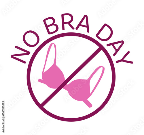 Flat pink “No Bra Day” symbol with crossed bra inside a circle, awareness icon on transparent background for events or campaigns.

