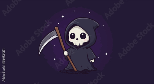 Cute Cartoon Grim Reaper Holding Scythe