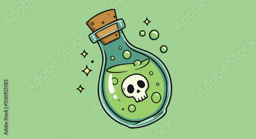 Green Poison Potion Bottle with Skull Symbol