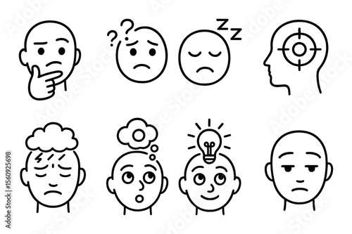 Face expression set. emotion linear icons. happy, sad, thinking, confused vector icons.