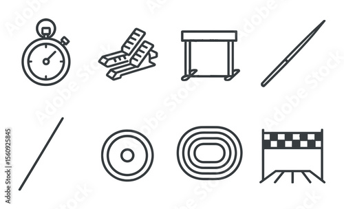 Track and field sport set. athletics events linear icons. stopwatch, hurdles, pole vault, vector icons.
