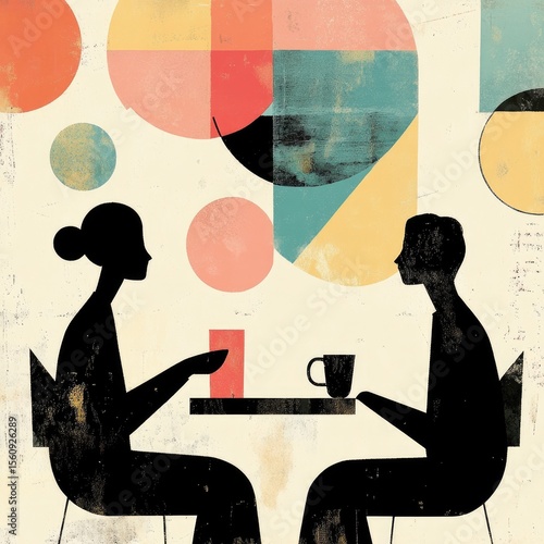 Couple cafe conversation abstract background. Possible use stock photo