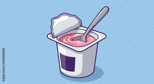 Pink Yogurt Cup with Spoon Illustration