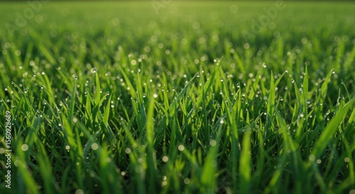 Wallpaper Mural Vibrant Green Grass Blades with Morning Dew A Close-Up View of Nature's Beauty Torontodigital.ca