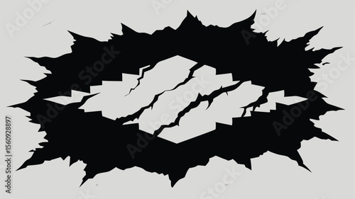 Abstract torn paper effect illustration with shattered edges and transparency