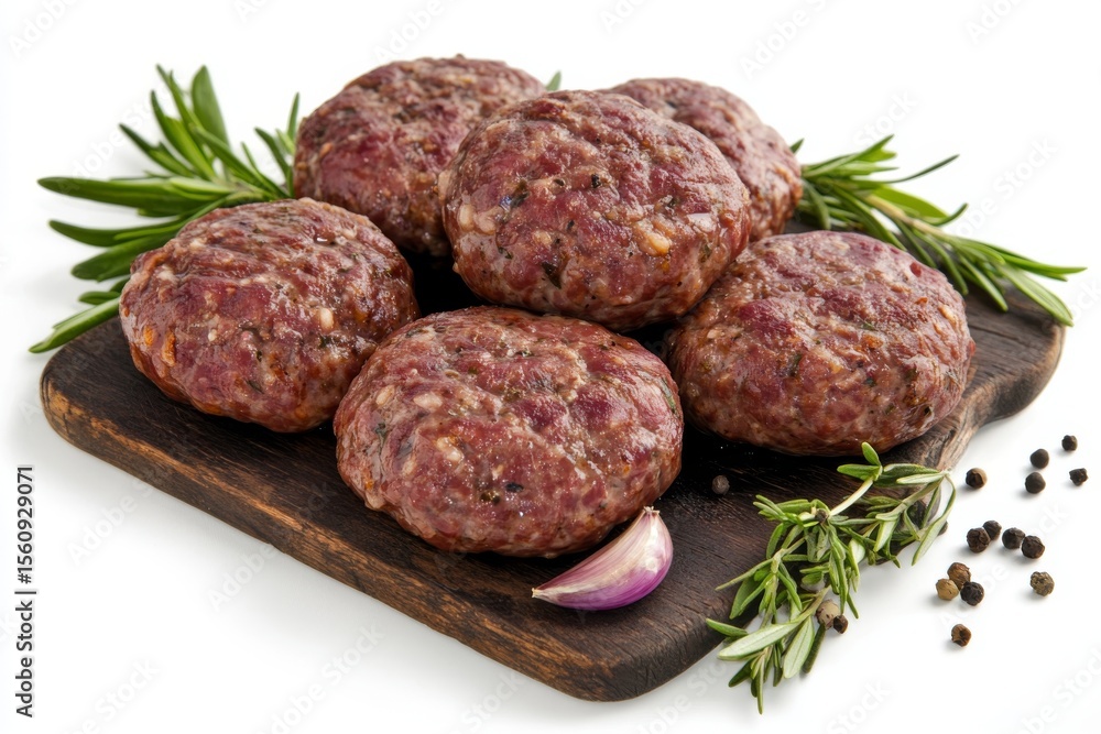 On a white background, a raw sausage is depicted in isolation with a parsley leaf On a white background, a raw sausage is depicted in isolation with a parsley leaf