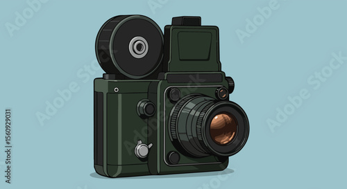 Vintage Film Camera Illustration on Blue Background


