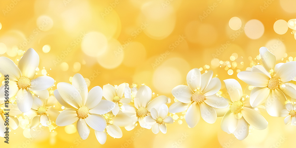 Fototapeta premium White Daisies Glowing in Golden Sunlight with Sparkles and Soft Focus