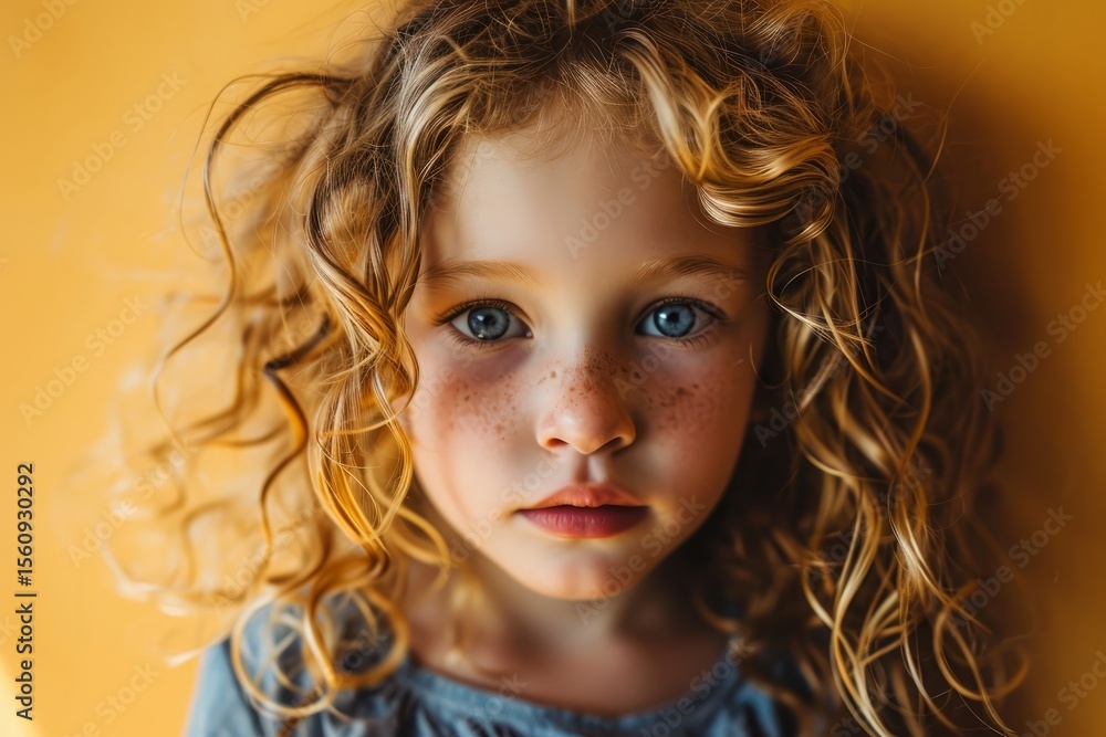 Portrait of a cute little girl with curly hair and blue eyes. Portrait of a cute little girl with curly hair and blue eyes.