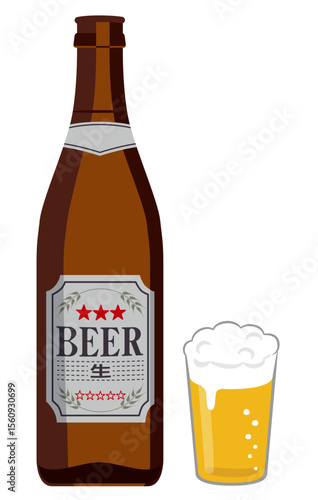 アルコール飲料_瓶ビールとビアグラス
