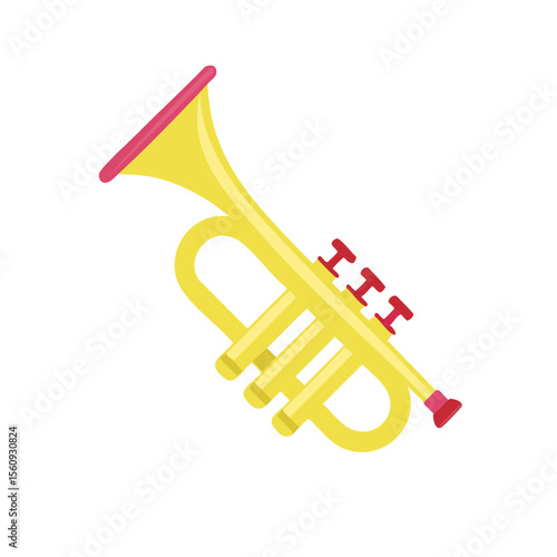Yellow trumpet with red valves on a white background 