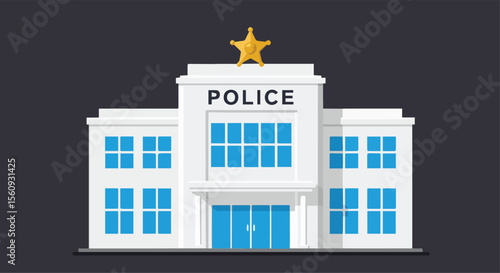 Police Station Building Flat Design Icon