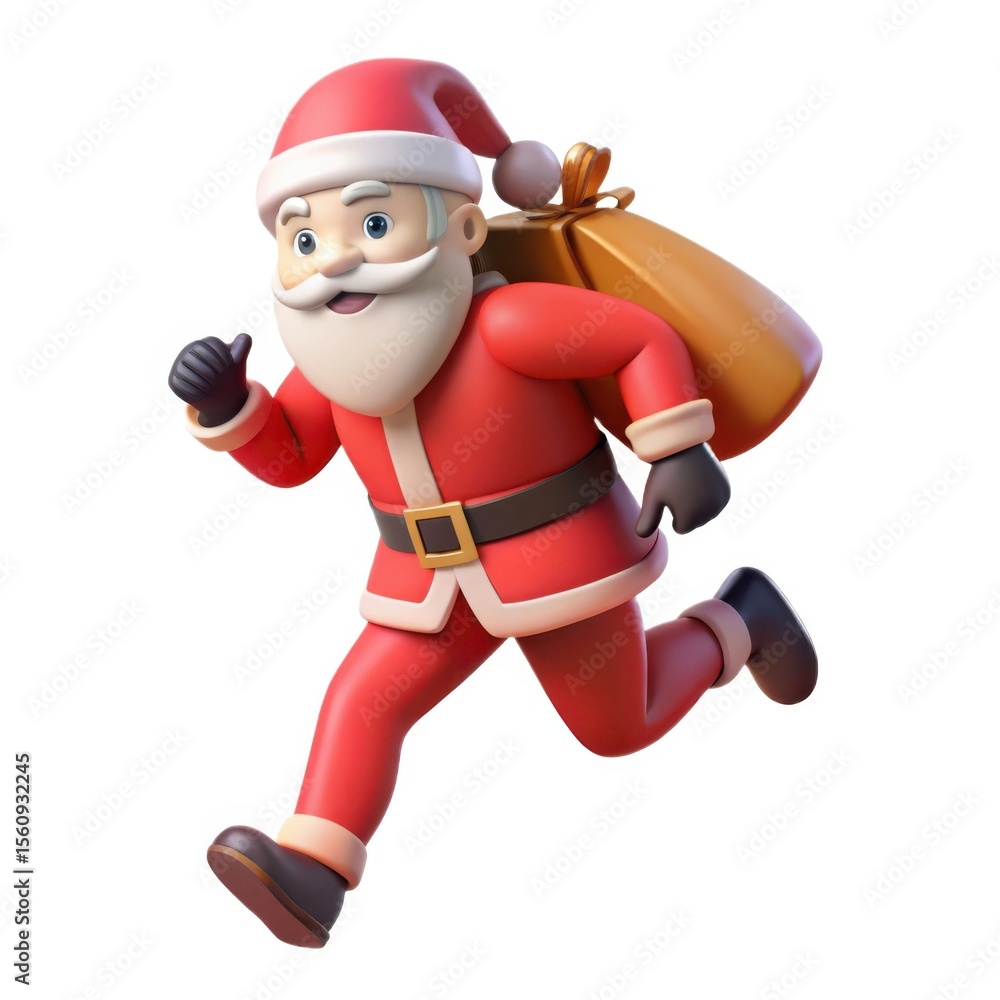 Jolly santa claus running with gift sack Jolly santa claus running with gift sack