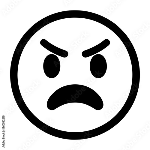 Angry black and white isolated emoji face
