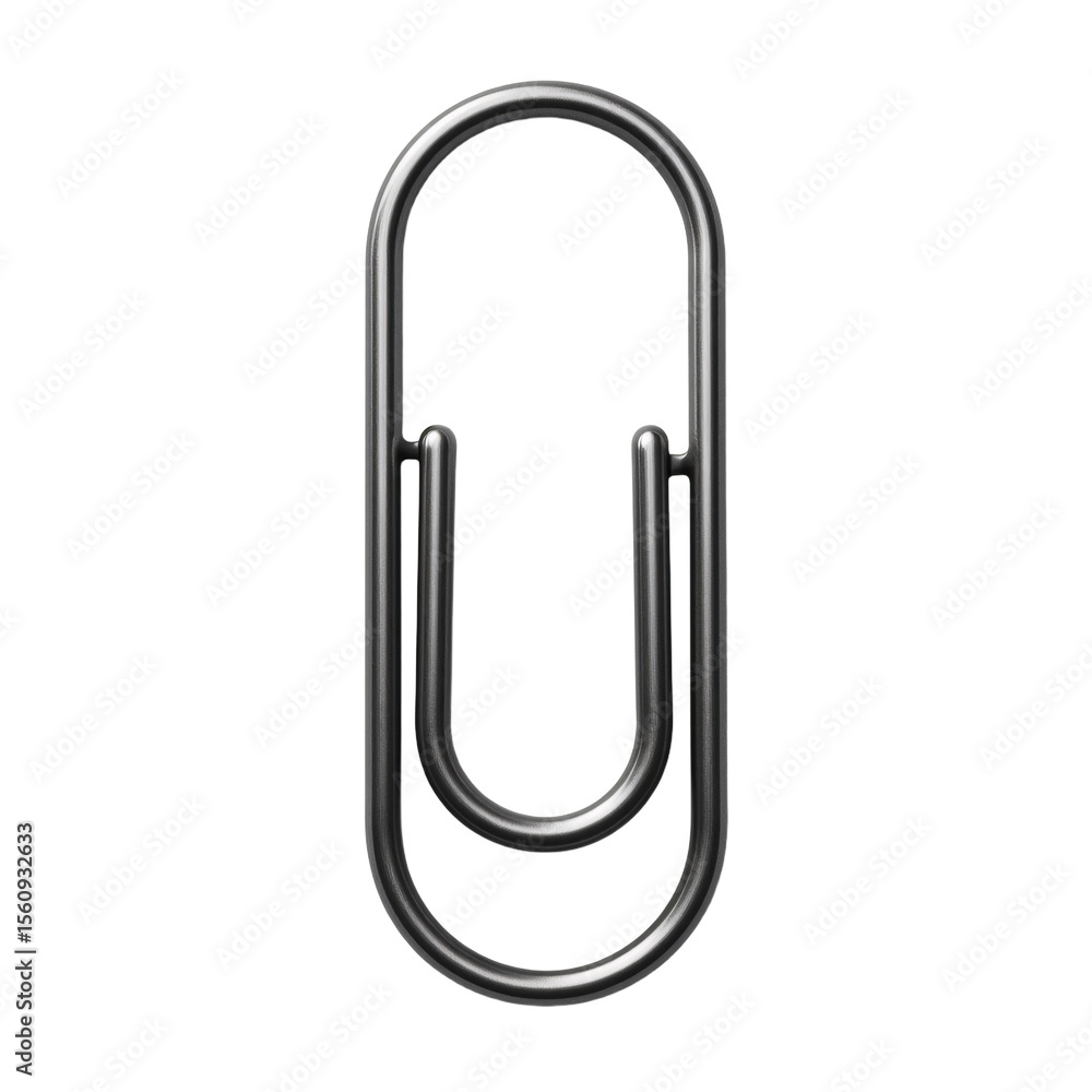 rendering black paperclip white background paperclip shape oval curved top flat bottom appears metal has smooth shiny surface top paperclip has small loop end which likely used hold paper place while rendering black paperclip white background paperclip shape oval curved top flat bottom appears metal has smooth shiny surface top paperclip has small loop end which likely used hold paper place while