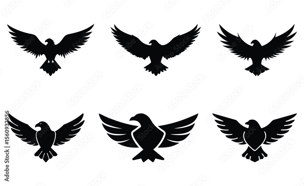 Obraz premium Eagle Bird Silhouettes Vector Icons Set. Freedom, Power & Nature Symbols.