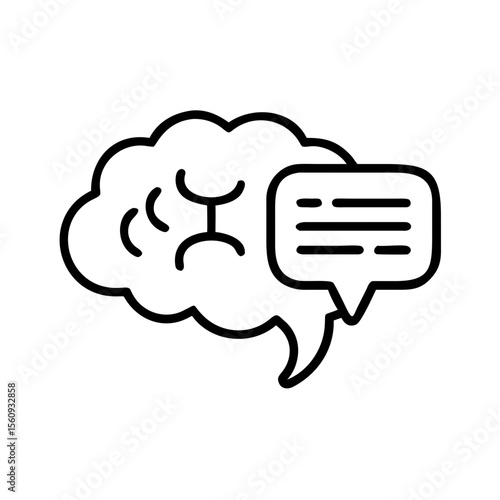 Brain with chat bubble symbolizing communication and thought exchange  