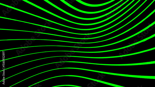 Foto Dynamic abstract background with bold green wavy lines on a black canvas, perfec