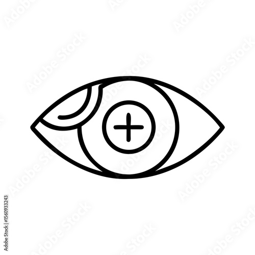 Eye with plus sign symbolizing vision enhancement and focus  