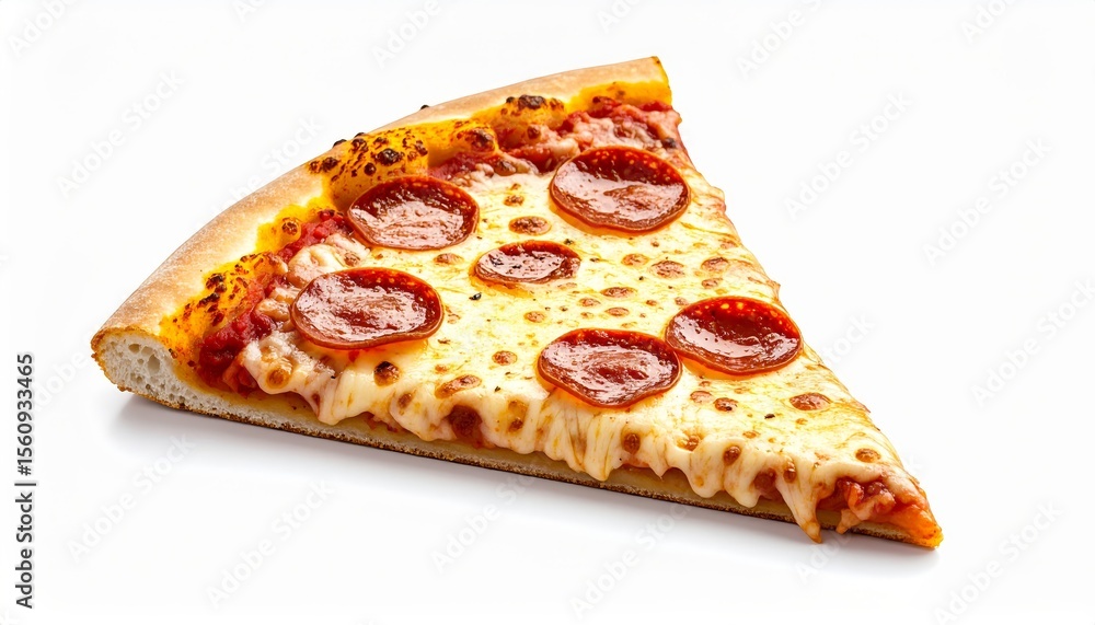 Pepperoni Pizza Slice with Melted Cheese on a White Background Pepperoni Pizza Slice with Melted Cheese on a White Background