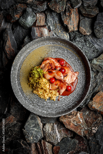 Quail with Bulgur on stones
