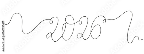 Continuous one line drawing of 2026 number. Minimalist vector design for New Year celebration, calendar, planner, organizer, banner, greeting card, or decorative purposes.