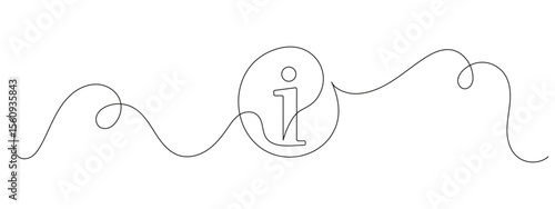Continuous one line drawing of information symbol. Minimalist vector linear icon for info, help, or support design. Clean one line background illustration.