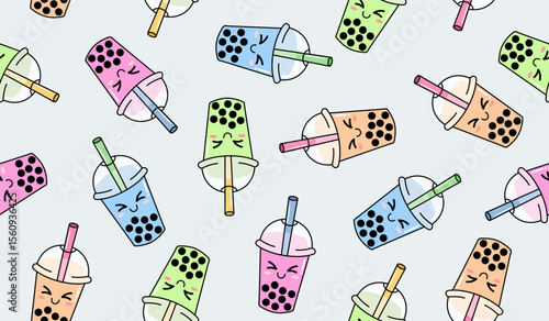 Cute bubble tea drink pattern background vector design