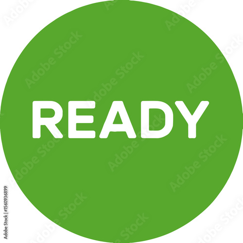 A green circle with the word ready in white letters centered in the middle of the circle design element