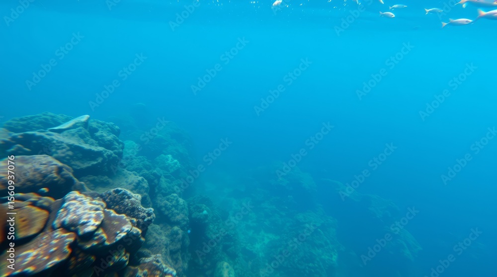 Fototapeta premium Underwater Scene: Exploring the depths of the ocean, the underwater image reveals a captivating view of aquatic life and the fascinating coral reef.