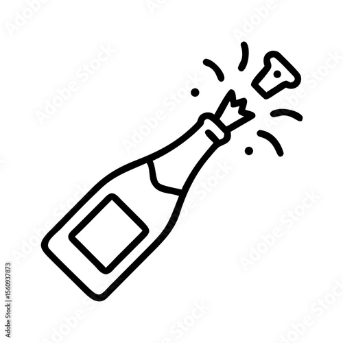 Champagne bottle popping with cork flying and sparkling effect  