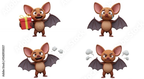 Cartoon bat characters with different emotions